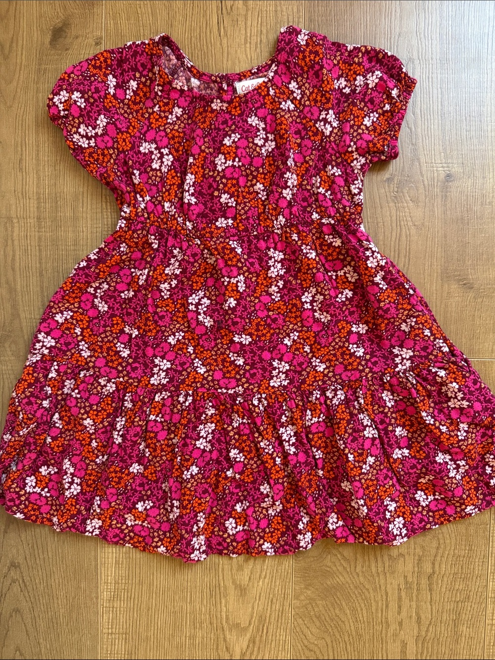 Cat & Jack Pink and Red Floral Tiered Dress